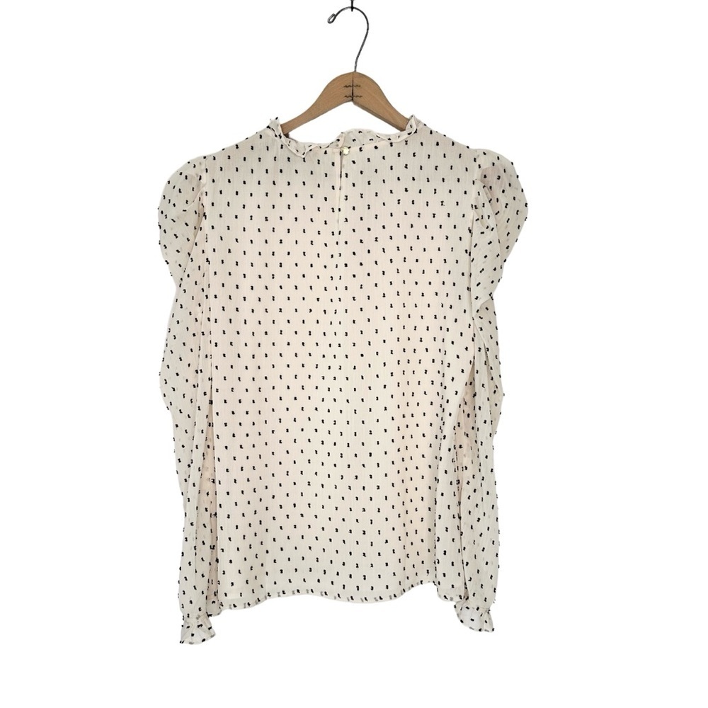 DKNY | Cream Black Raised Dot Long Puff Sleeves Blouse Size Medium - Picture 3 of 8